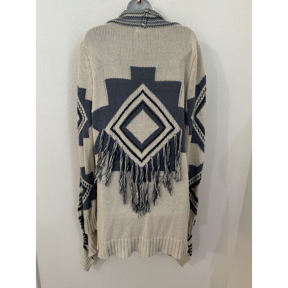 PJ Salvage Womens Waterfall Fringe Southwest Aztec Boho Cardigan Sweater Medium - Picture 3 of 6